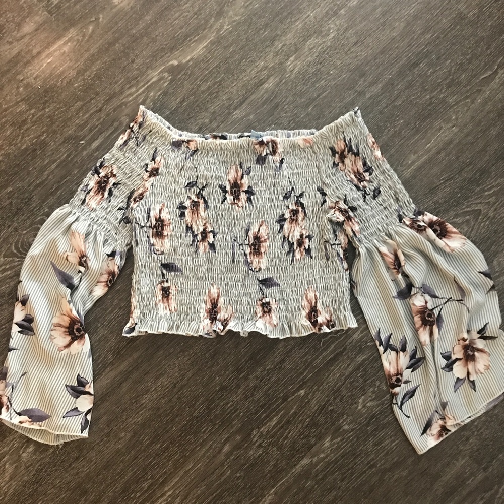 Smocked Floral Off The Shoulder Crop Top